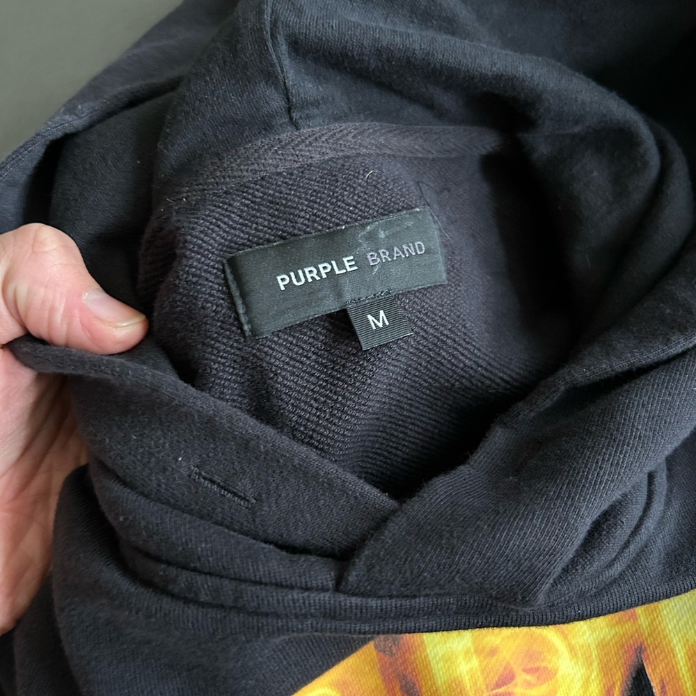 Purple Brand Black Hoodie with a Flame Spelling Graphic - Picture 6 of 7